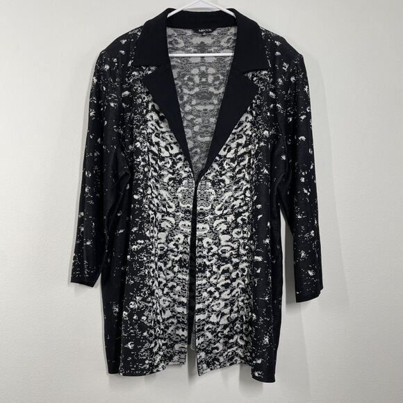 Misook Blazer Women 2X Gray Animal Print Knit Padded Shoulder Stretch Career - Picture 1 of 9
